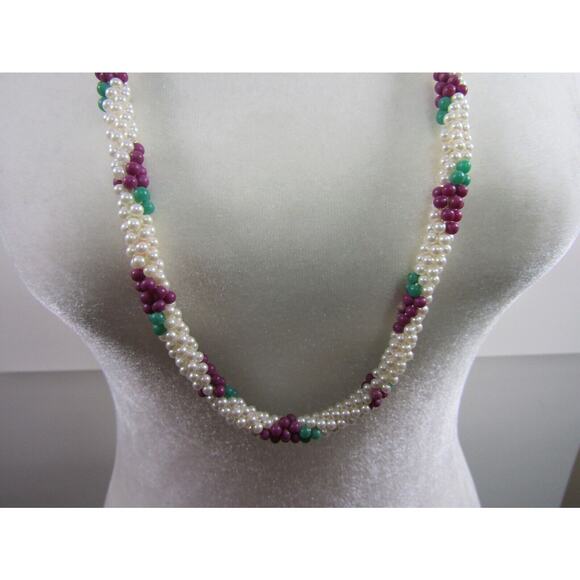 Cream Bead Necklace with Grapes Design 31" Boho Cottagecore Hippie Whimsigoth - Picture 2 of 4